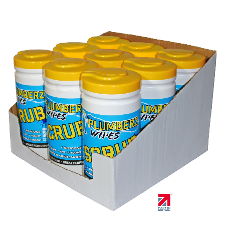 Plumberz Wipes Shelf ready case Plumberz Wipes 80 wipe tubs in box